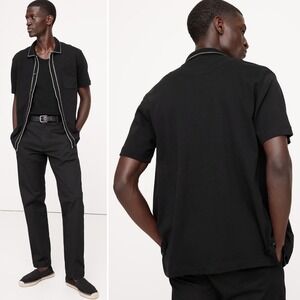 NWT Banana Republic Luxury Touch Shirt XXL TALL Black Tan Cotton Polo‎ Collar